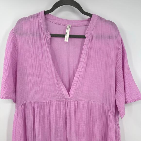 Anthropologie Kallie Gauzy Tiered Maxi Dress Size L Pink Oversized Flowy Cotton - Picture 3 of 9